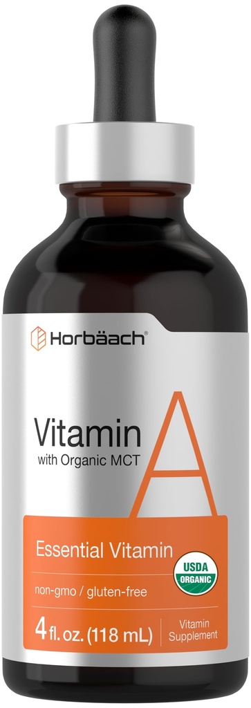 Horbäach Vitamina A Liquid TENIDO 4 fl oz TENIDO Suplemento con aceite de coco fraccionado orgánico Silencioso no GMO, Gluten Gratis