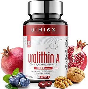 Urolithin A Pro Suplemento 1000mg, 60 Softgels Super Antioxidantes con Resveratrol " CoQ10 para la producción de energía y el envejecimiento saludable- mitocéutico para la fuerza muscular y la atención de la piel