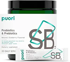 Puori Probiotics and Prebiotics Dietary Supplement - 13 Billion CFU x 30 Servings - Support Immune and Digestive Health - Fiber 4g, Vitamin C 200mg - SB3 Bifidobacterium, Lactobacillus Fermentum