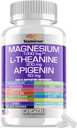 Complejo de magnesio 1000mg L Theanine 200mg Apigenin 50mg Suplemento con Mag Glycinate Citrate Malate Taurate + Chamomile 5-HTP Pasión Flores Lemon Balm B6 Ashwagandha y L Tryptophan - Made in USA