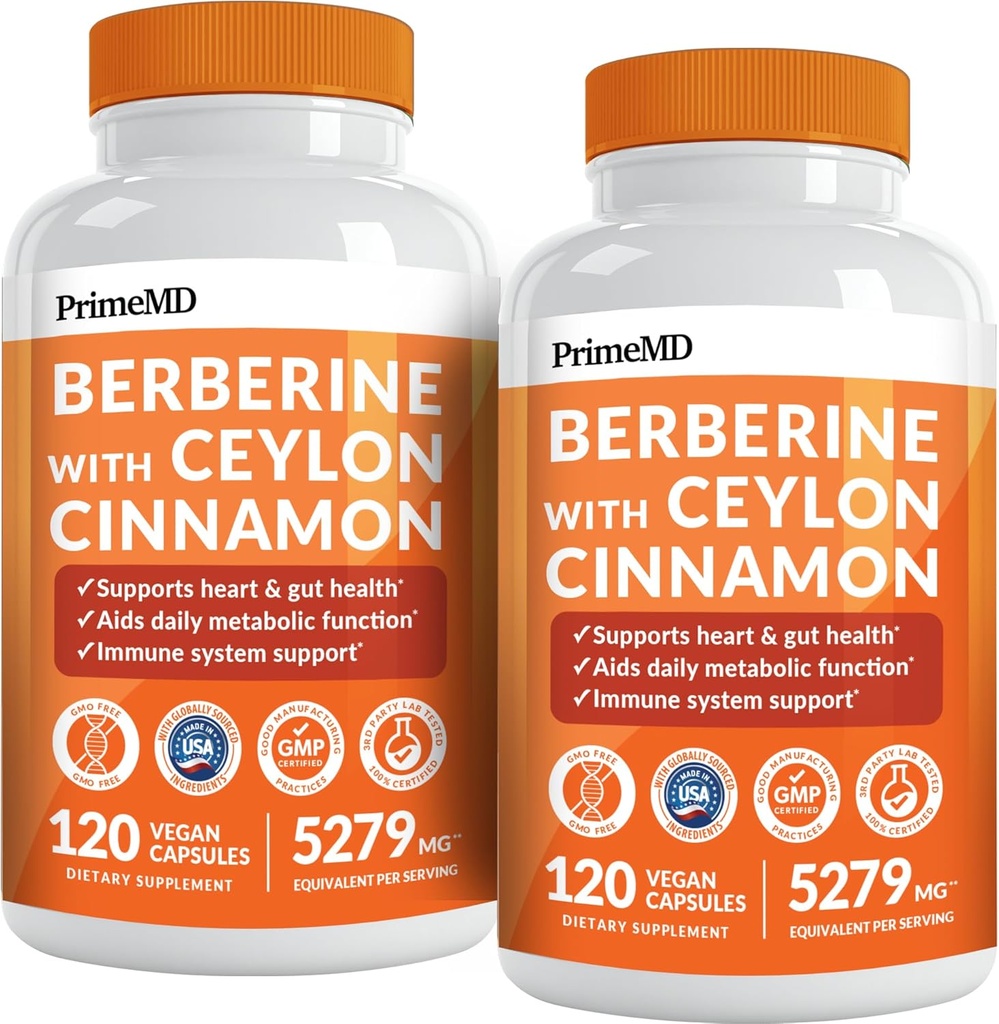 21-in-1 Suplemento de bereberina con canela de Ceylán con cromo, melón de bitter y té verde y extracto de pimiento negro 5X para energía y metabolismo Apoyo con 5279 mg (120 ct, paquete de 2)