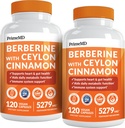 21-in-1 Suplemento de bereberina con canela de Ceylán con cromo, melón de bitter y té verde y extracto de pimiento negro 5X para energía y metabolismo Apoyo con 5279 mg (120 ct, paquete de 2)