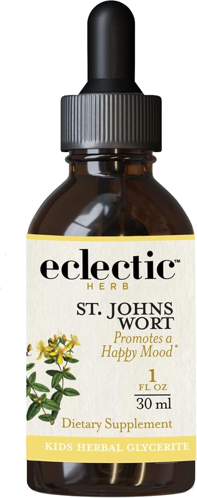 ECLECTIC INSTITUTE Kids Herbs - St. John's Wort, Black Cherry Flavor  Herbal Health Supplement, Promotes a Positive Mood  1 fl oz (30 ml)