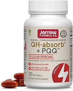 Jarrow Formulas QH-Absorb + PQQ, Dietary Supplement, Antioxidant Support for Mitochondrial Biogenesis, Cellular Energy Production and Cardiovascular Health, 60 Softgels, 60 Day Supply, Pack of 12