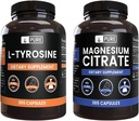 PURE ORIGINAL INGREDIENTES L-Tyrosine y Magnesium Citrate Bundle, 365 Capsules Cada, Siempre Puro, Lab Verified