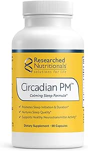 Researched Nutritionals Circadian PM - Promotes a Healthy Nervous System, Histamine Response & Peaceful Nights with L Theanine, 5 HTP, Valerian Root & GABA Supplements (90 Capsules)