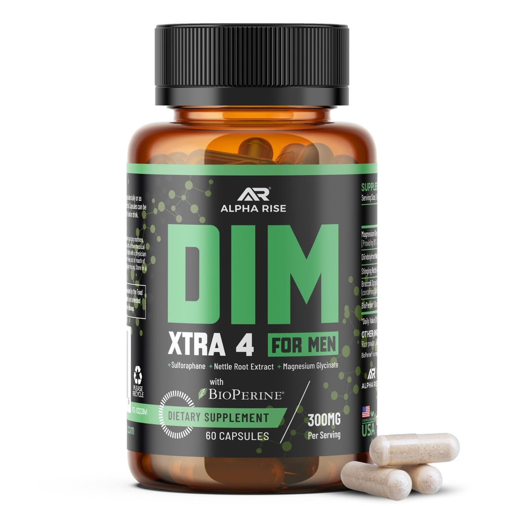 Suplemento DIM Premium para Hombres ← Estrógeno Bloqueador " Aromatase Inhibitor Silencio Diindolylmethane, Nettle Root Extract, Magnesium Glycinate " Sulforaphane ← Equilibrio hormonal " Protección del hígado TEN 60 cápsulas