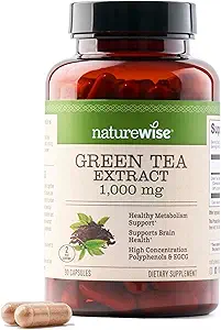 NatureWise Green Tea Extract Capsules 1000 mg - 50% EGCG & 98% Polyphenols - Extra Strength Green Tea Pills - Antioxidants for Heart Health & Energy - Vegan, Non-GMO - 90 Conde[45-Day Supply]