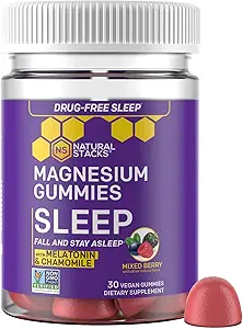 Magnesio sueño Gummies con Melatonina - 200 mg Citrato de Magnesio - Melatonina Gummies para la calidad del sueño - Ayuda nocturna para adultos con manzanilla - 30 Chewables de Berry mixtos