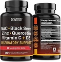 NAC 600mg Semillas negras 500mg Zinc Picolinate Quercetina Vitamina C Vitamina D3 Soporte respiratorio (Pack of 1 Bottle at 120-Caps)