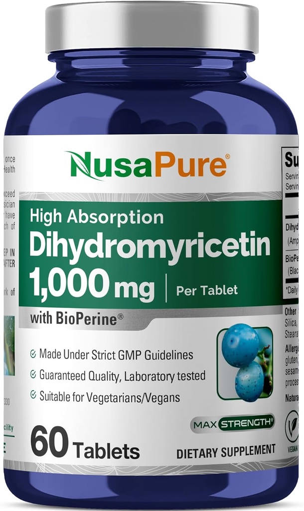 NusaPure Dihydromyricetin (DHM) 1,000mg 60 Veggie Tablets (No GMO & 100% Vegetarian)