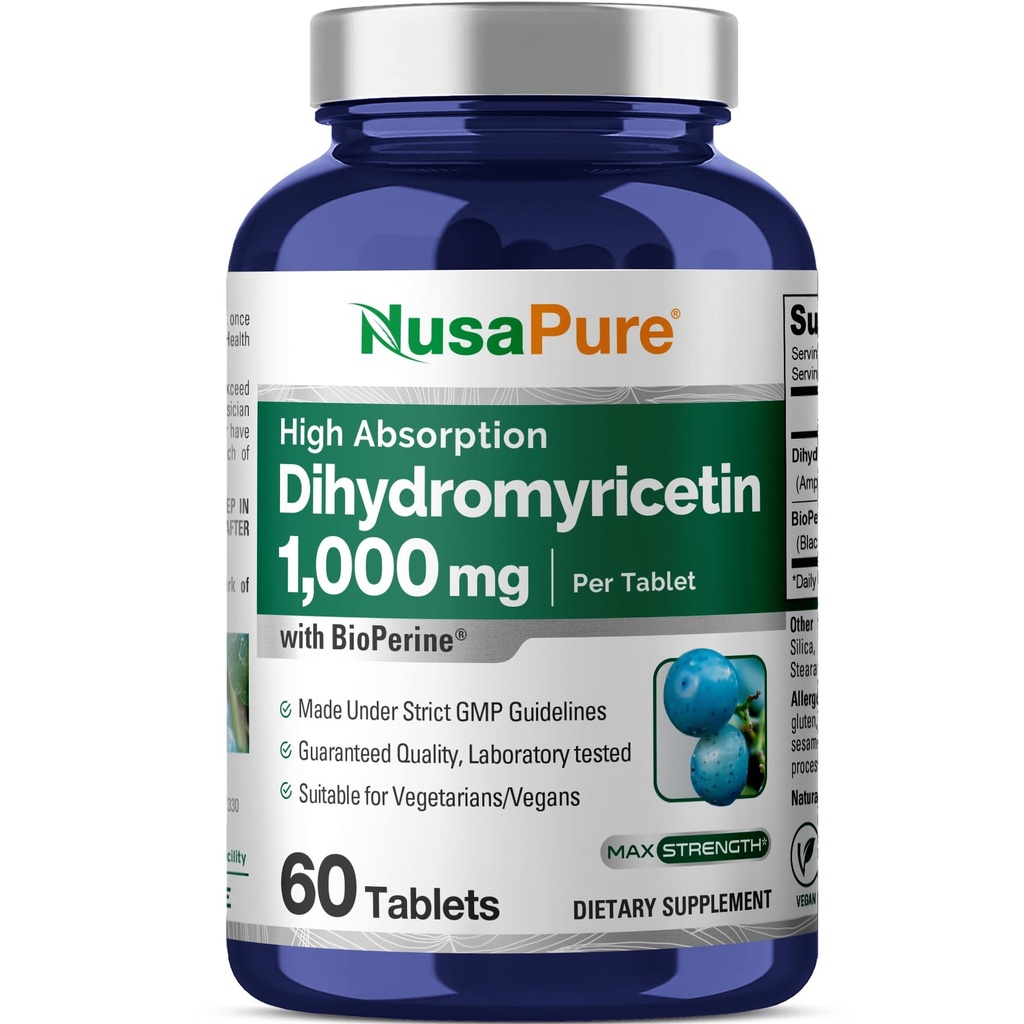 NusaPure Dihydromyricetin (DHM) 1000mg 60 Tablas Veggie (No GMO &amp; 100% Vegetariano)