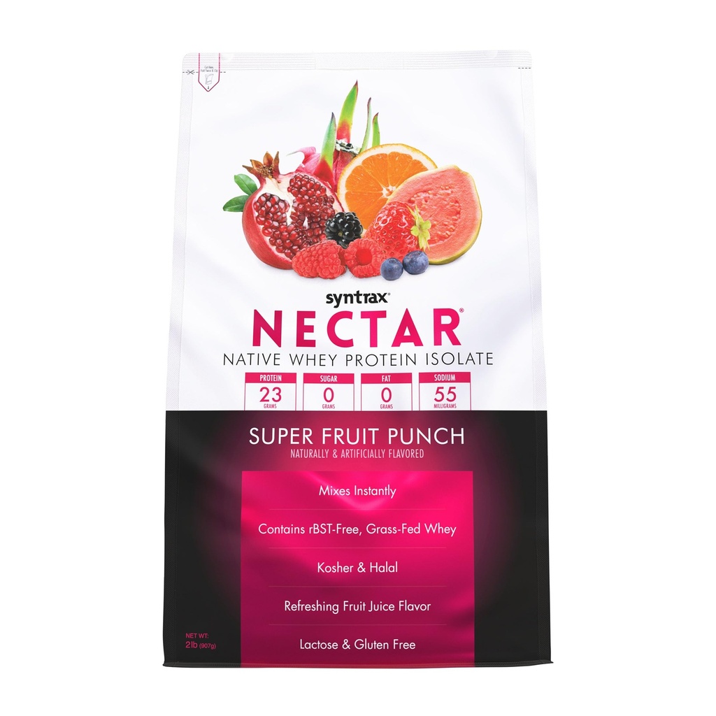 Syntrax Nutrition Nectar, 100% Whey Protein Isolate Powder, Refreshing Fruit Juice Flavor, Super Fruit Punch, 2 lbs