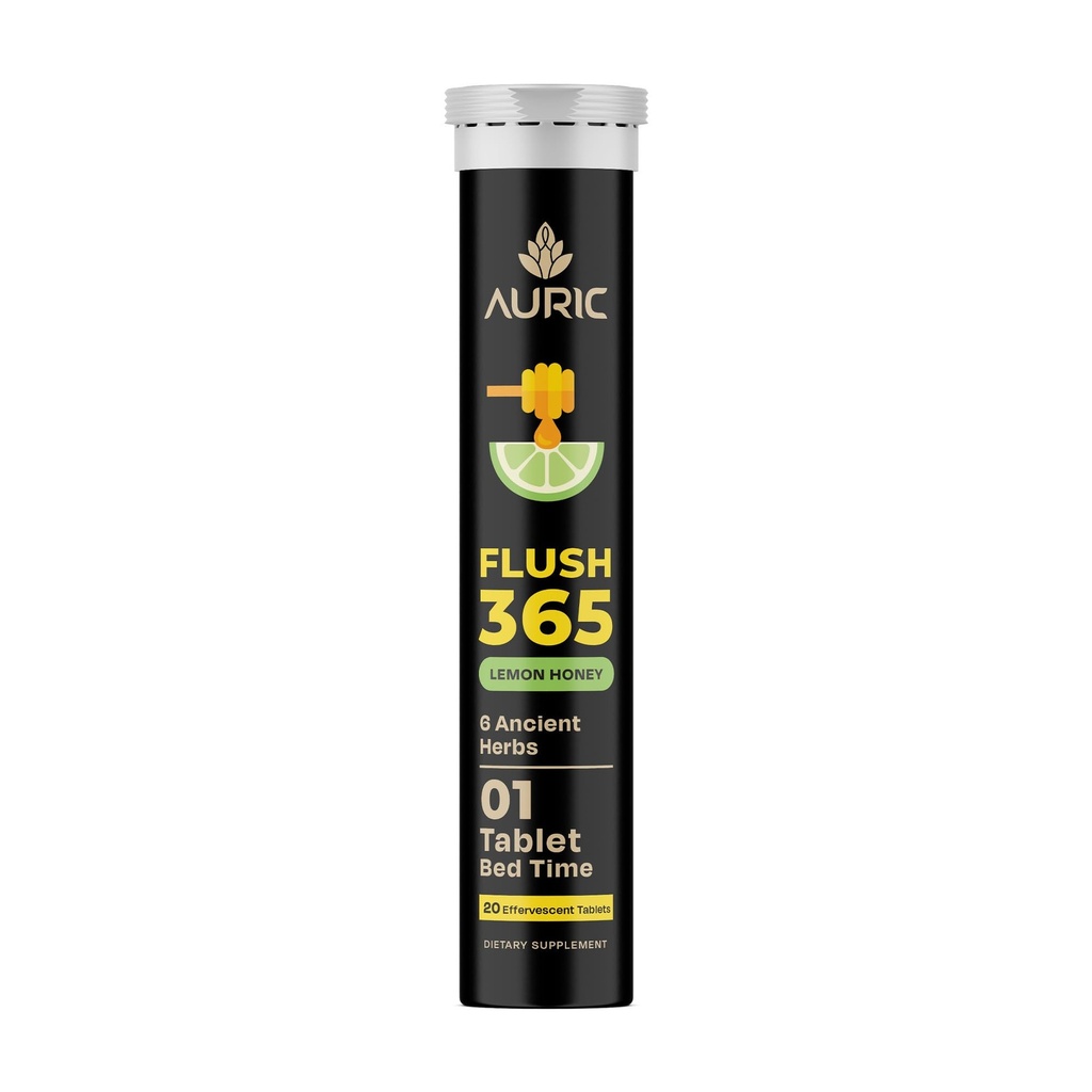 Auric Flush 365 Effervescent Tablets | Herbal Wellness Support Formula | Plant-Based | Honey Lemon Flavor | 20 Tablets
