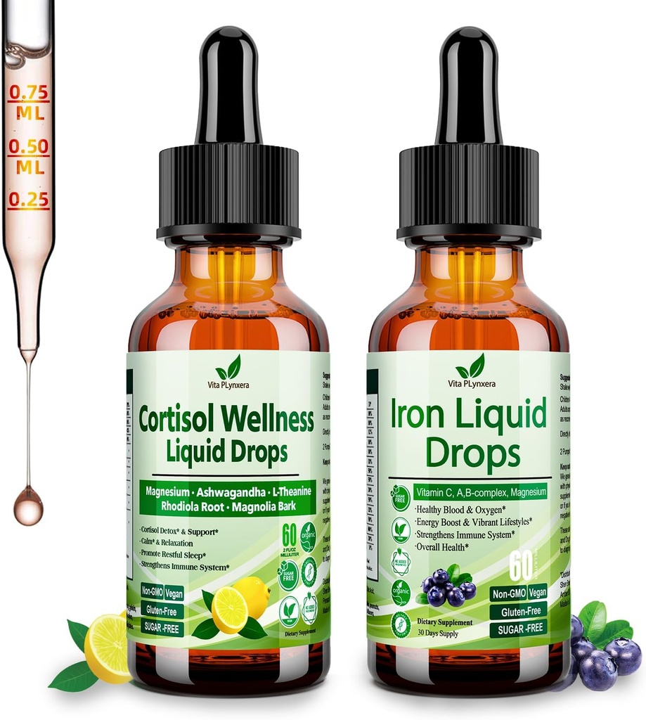 Cortisol Detox + Suplemento de Hierro para Mujeres, Hombres, Vegan, No GMO