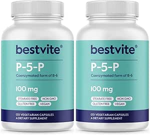 BESTVITE P-5-P 100mg (240 cápsulas vegetarianas) (120 x 2) (Formación congestionada de B-6) - No Stearates - Vegan - No GMO - Gluten Free