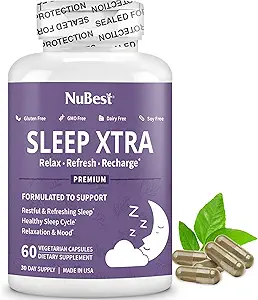 NuBest Sleep Xtra ← Apoyos El sueño saludable para adultos ← Vitamina B6, Melatonina, Ashwagandha, Chamomile, Valerian &amp; More - No Habit-Forming ← 60 Vegan Capsules 1 Month Supply
