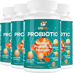 Probióticos para Mujeres &amp; Hombres - 300 Billones CFU, 24 Strains Probiótico + 15 Hierbas Orgánicas Prebióticos Blend, para Salud de Gut Digestivo Global, Inmune, Estreñimiento &amp; Bloating, Estable de Estante - 8 Mes