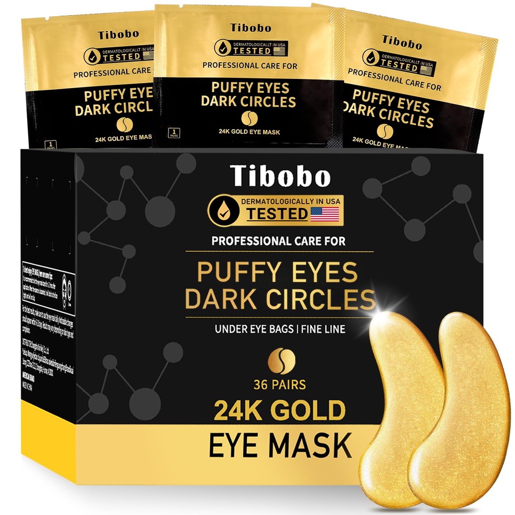 Bajo Patches Ojo (36 Parejas) - Mascaras Ojo Oro 24K Enriquecidas con Colágeno Abundante para Círculos Oscuros, Ojos Puffy, Arrugas - Regalos para Mujer Cuidado de la Esquí - Vegan &amp; USA Tested