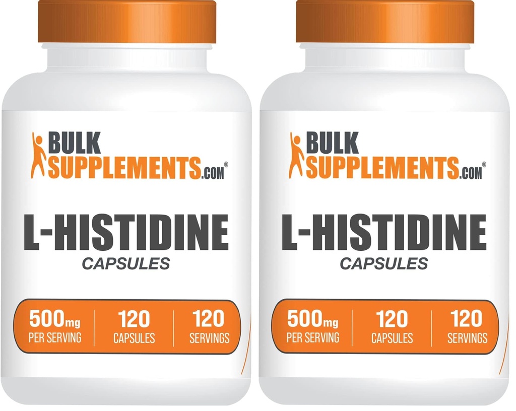 BulkSupplements.com L-Histidine Capsules - as L-Histidine Base, Histidine Supplement - Essential Amino Acid & Gluten Free, 1 Capsule per Serving, 120 Capsules (Pack of 2)