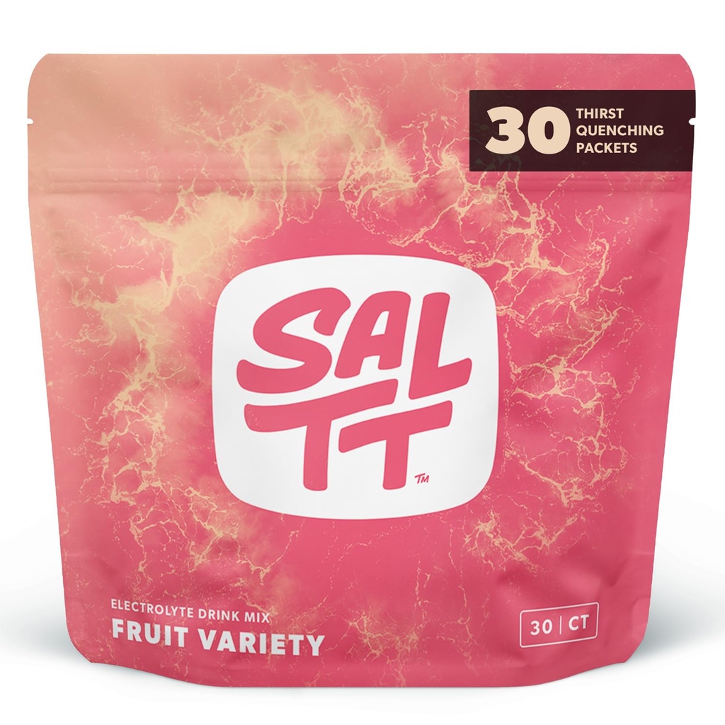 SALTT Electrolytes Powder Packets, Fruit Variety Pack (30 Packets) - Magnesium, Potassium, Sodium, Trace Minerals - Vegan, Sugar Free, Gluten Free - Travel Essentials - Made in USA