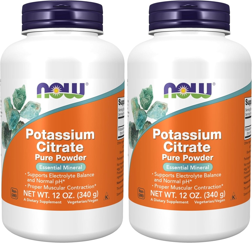 AHORA Suplementos, Polvo de Citrato de Potasio, soporta equilibrio electrolito y pH normal*, Mineral esencial, 12 onzas (Pack of 2)
