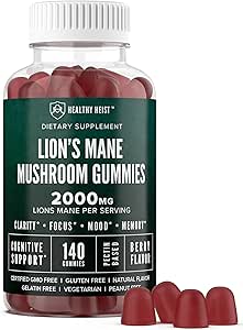 Lions Mane Mushroom Gummies for Adults, 140 Conde Bulk Lion's Mane Chewables, High Potency 10:1 El Extracto Orgánico asciende a 2000mg, Suplemento apoya la Claridad Mental, Focus, Mood y Brain Fog