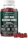 Lions Mane Mushroom Gummies for Adults, 140 Conde Bulk Lion's Mane Chewables, High Potency 10:1 El Extracto Orgánico asciende a 2000mg, Suplemento apoya la Claridad Mental, Focus, Mood y Brain Fog