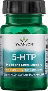 Swanson Extra Strength 5-HTP - Natural Sleep Support Supplement for Adults - Promotes Emotional Wellbeing & Mood Support with Natural Ingredients - (60 Capsules, 100mg Cada)