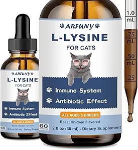 L-Lysine Suplemento para gatos - Immune Support - 60ML Lysine for Feline Respiratory, Sneezing, Runny Nose, Eye Function - Natural Cat Antibiotic Drops - Roast Chicken Flavor