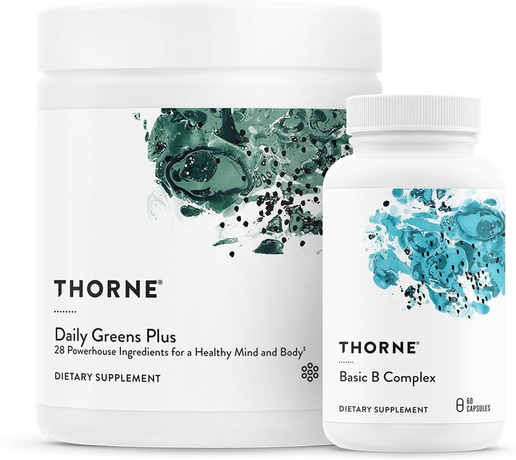 THORNE - Energy Bundle - Daily Greens Plus & Basic B Complex - Promotes Cellular Energy and Physical Endurance - 30 Servings