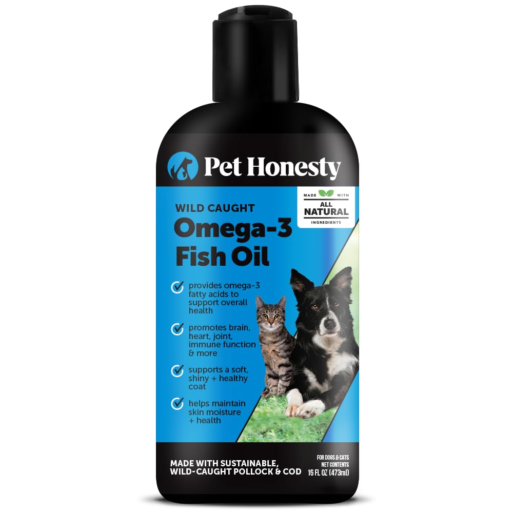 Pet Honesty Omega 3 Fish Oil for Cats & Dogs (16oz), Wild Caught Omega 3 Fish Oil for Dogs Skin and Coat Supplement, Supports Shedding, Skin & Coat, Immunity, Joint, Brain & Heart, EPA + DHA