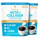 VitaCup Keto + Collagen Coffee Creamer Vanilla Flavor w/MCT, Collagen Protein, Coconut Water, L-Theanine for Keto Diet, Coffee, Smoothies, " Shakes, sin lácteos, libre de gluten, libre de soja, 2 bolsas,10oz cada una
