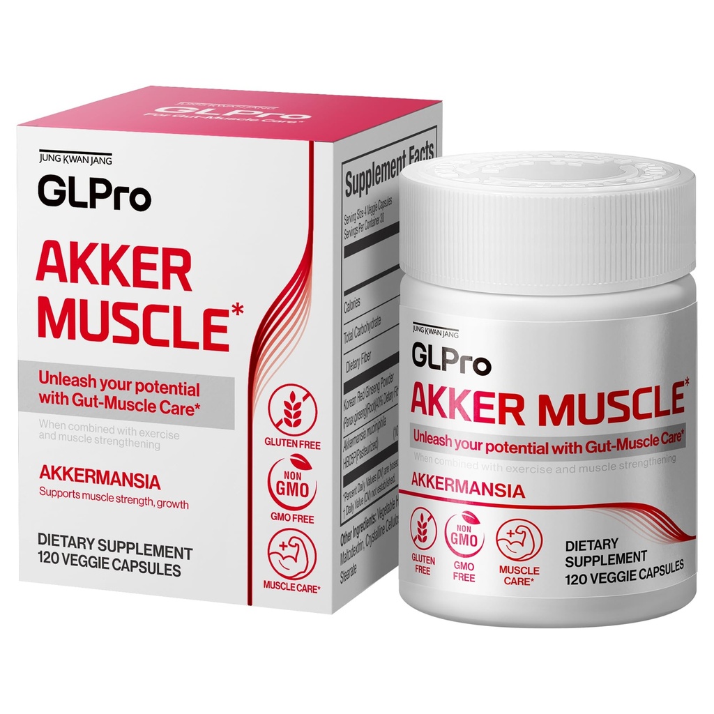 JUNG KWAN JANG GLPro-Akker Muscle - Prebiotics with 10 Billion Cells Akkermansia & Korean Red Ginseng Powder for Gut-Muscle Strength & Microbiome Balance - Gluten Free, Non-GMO (120 Veggie Capsules)