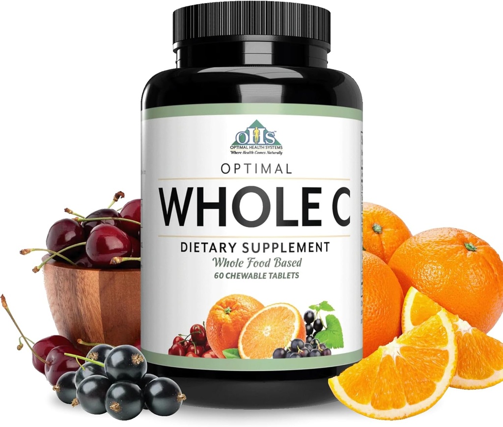 Sistemas de salud óptimos completos C Chewable ← Potente Vitamina C de Alimentos completos ← Acerola Cherry, Fruta Naranja, " Currant Negro + Bioflavenoides ← 60 Tablets