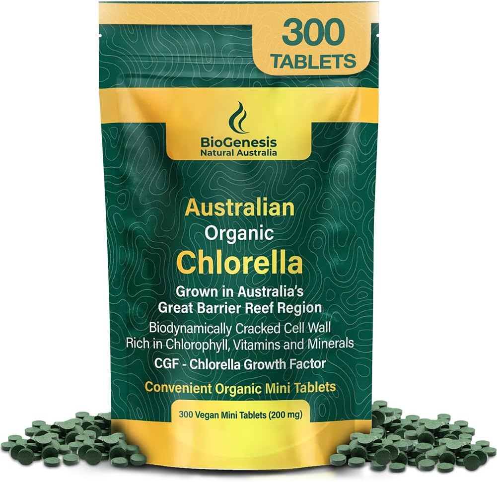 Biogenesis Organic Chlorella Mini Tablets – 300 Count (200mg) | Australian Grown | Rich in Chlorophyll, Vitamins & Minerals | Supports Energy & Immunity | Vegan Mini Tablets