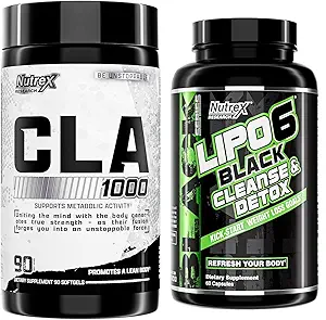 Nutrex Research CLA, 90 Soft Gels - 1000mg Conjugated Linoleic Acid - y Lipo-6 Cleanse " Detox for Weight Pérdida