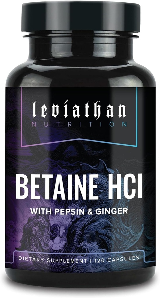 Leviathan Betaine HCl con Pepsin &amp; Ginger - Enzymes Digestivos Suplemento para la ayuda de la digestión " Apoyo, ácido estomacal " Absorción de nutrientes