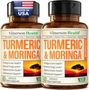 Moringa + Suplemento de Curcumina Turmérica para Salud Conjunta, Salud Gut, Energía y Apoyo Inmunitario - Total Wellness Fórmula - Curcumina tumérica con Pepper Negro &amp; Moringa Pure Capsules - 60 Cuenta - 2 Pack