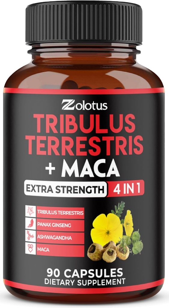 Zolotus Premium Tribulus Terrestris Capsules - Combined with Ashwagandha, Panax Ginseng & Maca - 90 Counts for 3 Months
