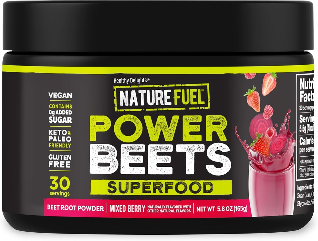 Saludables Deleites Nature Fuel Power Beets, Vegan Beet Juice Powder, Beet Powder for High Blood Pressure, 0g Añadido Sugar, Beet Root Supplement, Beetroot, Mixed Berry, 30 Servings (Packaging May Vary)