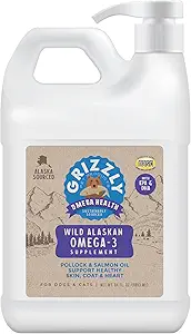 Grizzly Pet Products Omega Health Liquid Omega-3 Suplemento para perros y gatos, 64 Jug de onza