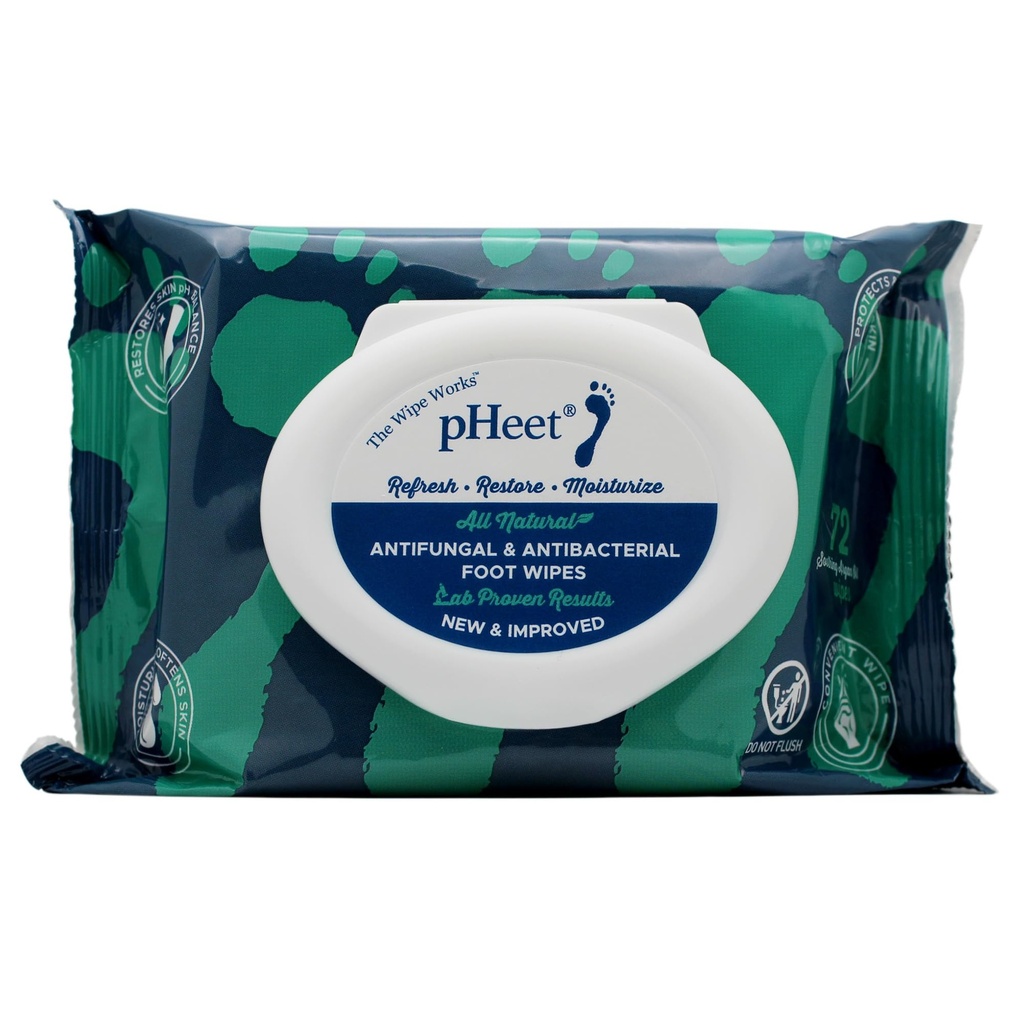 pHeet® Foot Wipes All-Natural Antifungal & Antibacterial Formula, Cleanses, Moisturizes, Prevents & Kills Athletes Foot, Toenail & Foot Fungus, Odor & Improves Dry, Cracked, Flaky & Diabetic Skin 72ct