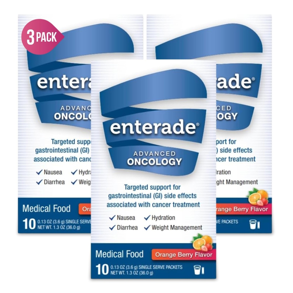 enterade Advanced Oncology Powder Packets, Orange Berry (3 Boxes, 30 Packets) - Specially Formulated to Decrease GI Side Effects - 30 Single-Servings