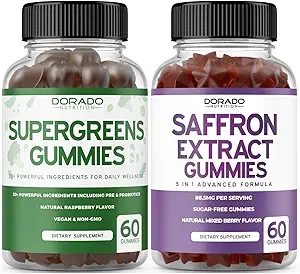 Supergreens Gummies (60 Cuenta) - Superfood for Immunity Support for Adults and Saffron Supplements (60 Gummies) Sugar Free 5 in 1 Advanced Formula - Non GMO - Non GMO, Vegan Safe &amp; USA Made