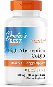 CoQ10 de la mejor absorción alta del médico con BioPerine, Vegan, Gluten Free, Naturalmente fermentado, Heart Health & Energy Production, 100 mg 60 Veggie Caps
