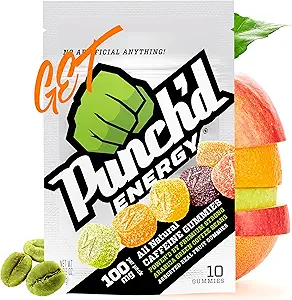 Punch'd Energy, All Natural Caffeine Gummies, 10 Gummies = 100 mg de cafeína por paquete (Box of 10) Clean Label, Green Coffee Energy Chews, Ultra Low Glycemic, Low Calorie, Vitamina C