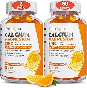 Calcio Magnesio Zinc Gummies para Adulto: 1200mg Calcio Citrato con Vitamina D3 K3 - Natural Orgánica Sugar Suplemento de Alta Absorción Libre para Mujeres Hombres(120Count)