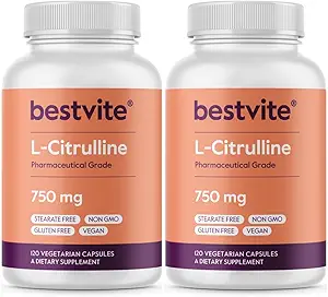 BESTVITE L-Citrulline 750mg por cápsula (240 cápsulas vegetarianas) (120 x 2) - No Stearates - No Silica - No Fillers - No GMO - Gluten Free - Vegan