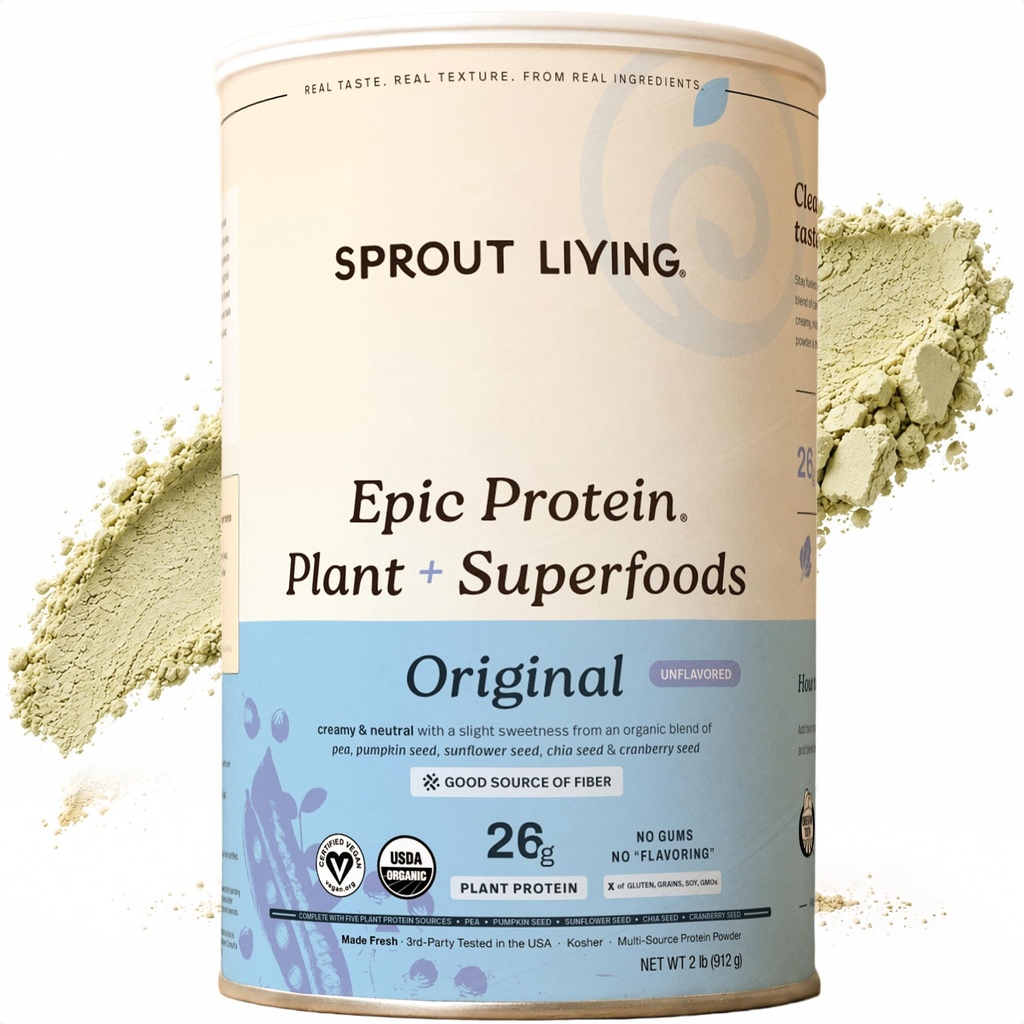 Sprout Living Plant Based Protein & Superfoods Powder, Original, Unflavored | Organic Protein Powder, Vegan, Non Dairy, Non-GMO, Gluten Free, Sugar Free, Perfect Keto Drink Mix (2 lb)